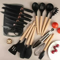 Jogo Completo com 19 peças de Utensílios para Cozinha Luxo Com Tábua em Silicone, Espátula, Faca e Tesoura