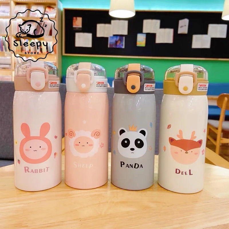 Garrafa Térmica Infantil em aço inoxidável 350ml com vedação completa e canudo de Silicone Flexível