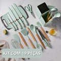 Jogo Completo com 19 peças de Utensílios para Cozinha Luxo Com Tábua em Silicone, Espátula, Faca e Tesoura