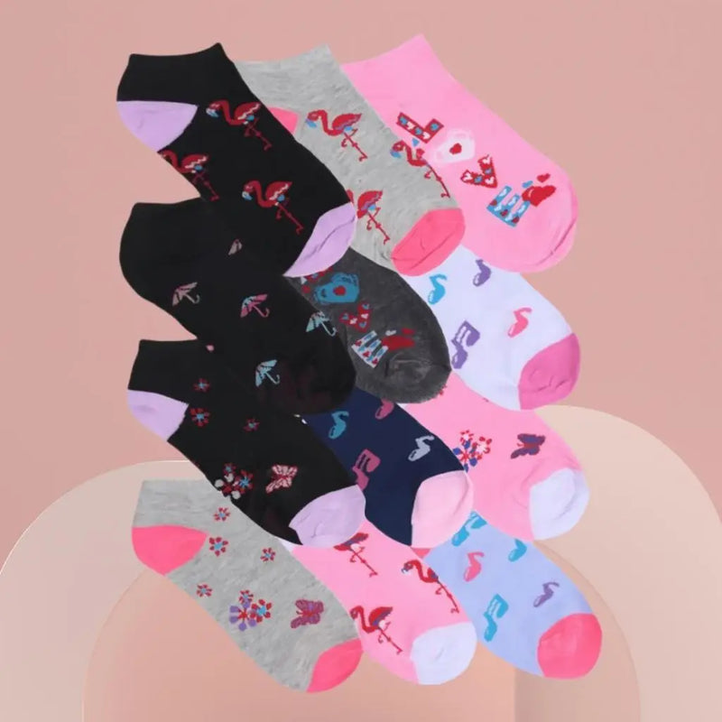 Kit 12 Pares de Meias Soquete curto, cores sortidas
