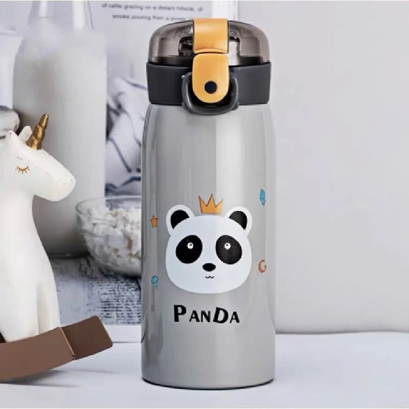 Garrafa Térmica Infantil em aço inoxidável 350ml com vedação completa e canudo de Silicone Flexível