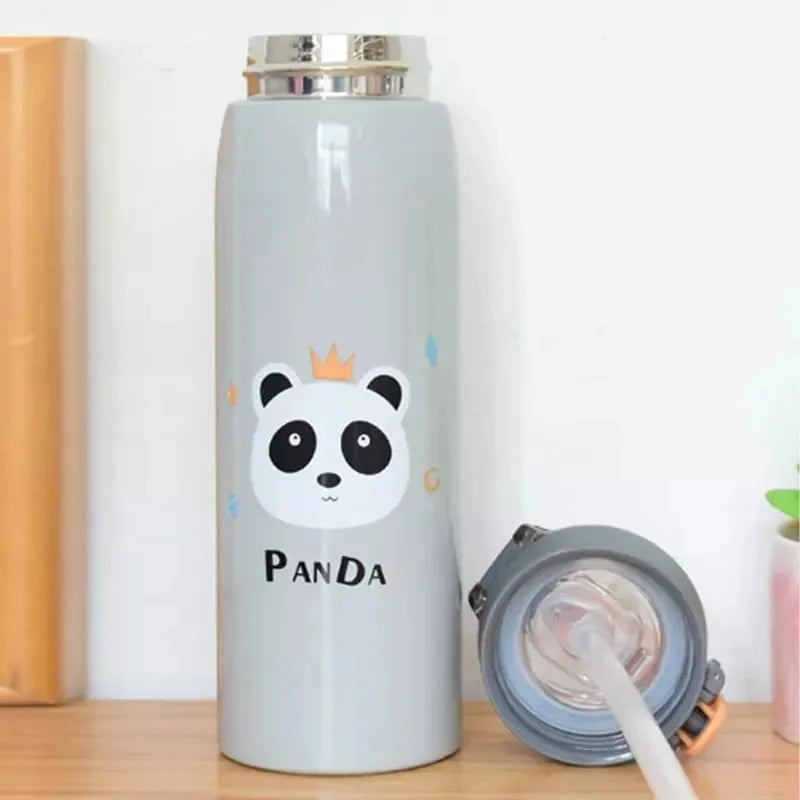 Garrafa Térmica Infantil em aço inoxidável 350ml com vedação completa e canudo de Silicone Flexível