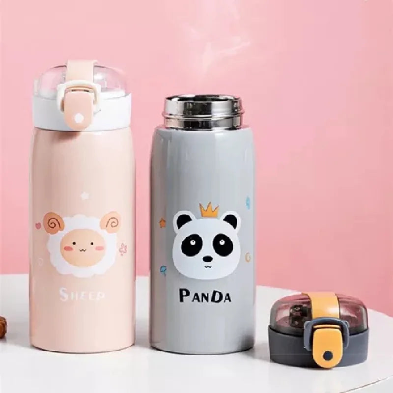 Garrafa Térmica Infantil em aço inoxidável 350ml com vedação completa e canudo de Silicone Flexível