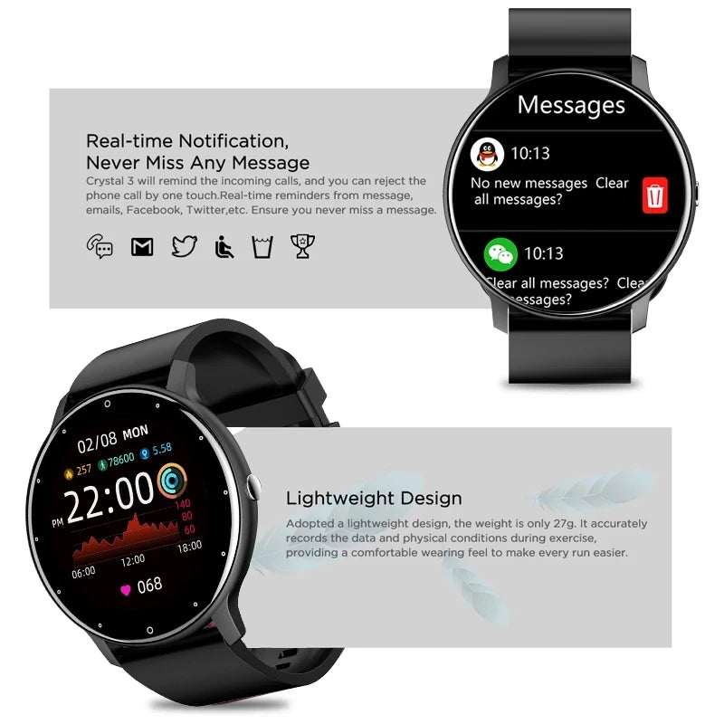 Relógio Inteligente LIGE Maculino | Feminino, esportivo, fitness, com monitor de frequência cardíaca, à prova d'água, para Android e iOS