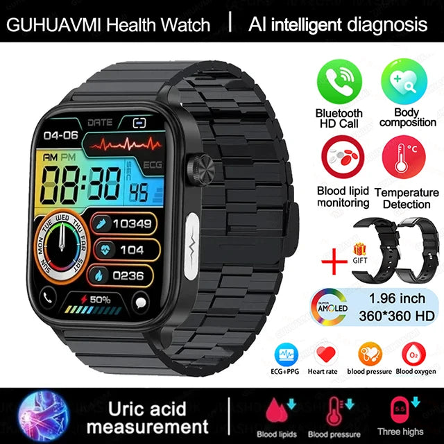 Relógio Inteligente Feminino com chamada Bluetooth, ECG+PPG, Pressão Arterial, Monitor Cardíaco, 380mAH para Android e iOS
