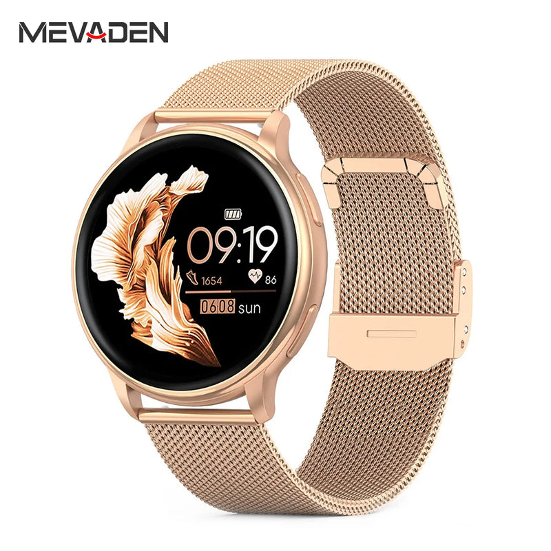 Relógio Inteligente Feminino MEVADEN com chamada Bluetooth, mostrador personalizado, rastreador de Frequência Cardíaca, para Android e iOS