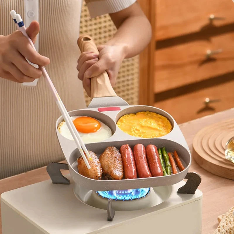Frigideira para ovos fritos com 3 e 4 furos, superfície antiaderente, muito prático e fácil de limpar