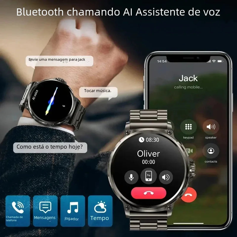 Relógio Inteligente Masculino com chamada Bluetooth 710mAh, Monitor Cardíaco HD de 1.85" à prova D'água para Android e IOS