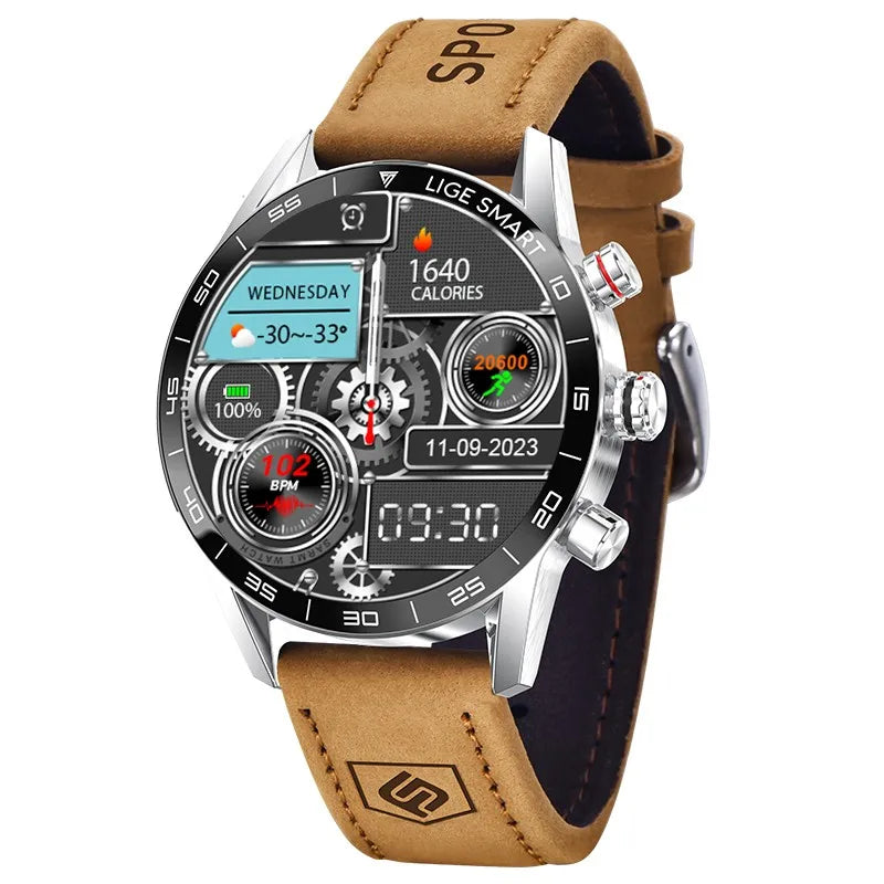 Relógio Inteligente Masculino Militar LIGE com GPS Tela AMOLED HD, Monitor de Frequência Cardíaca, chamada Bluetooth, à prova D' água para atividades ao Ar Livre