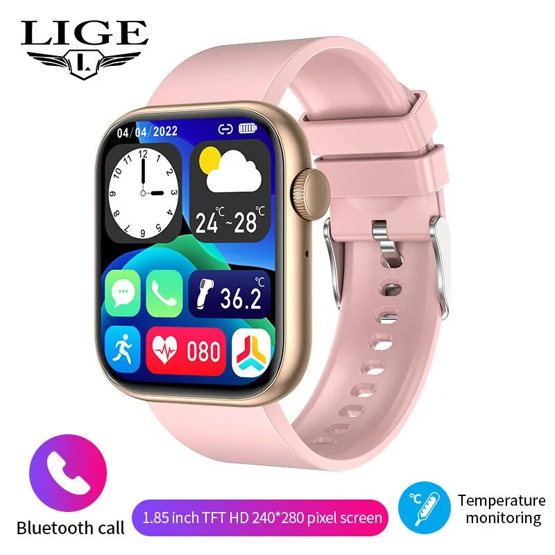 Relógio inteligente Feminino LIGE, tela sensível ao toque, chamada Bluetooth, à prova d'água, esportivo, fitness, rastreador, para Android e iOS