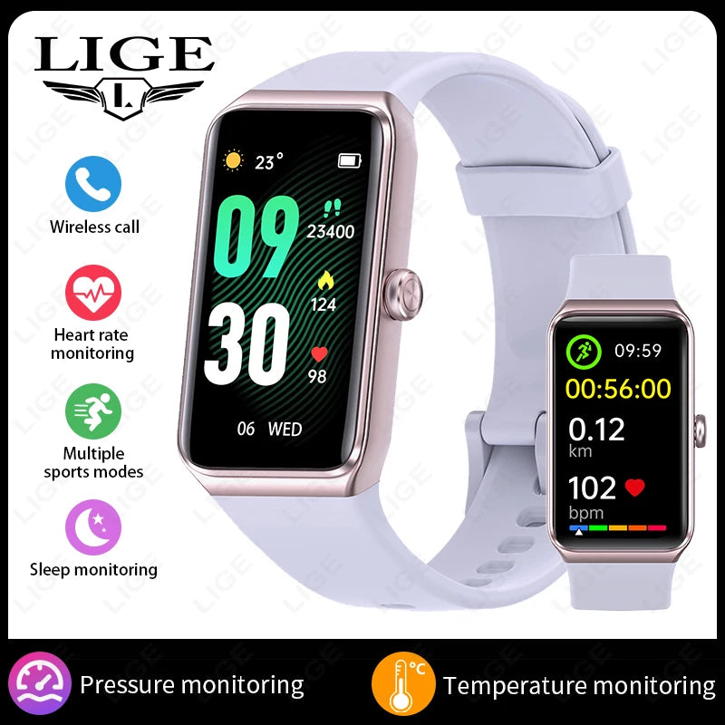 Relógio Inteligente Feminino LIGE HD de 1,47” com Pulseira Esportiva, Fitness, Monitor de Saúde, à Prova D'água para Android e iOS