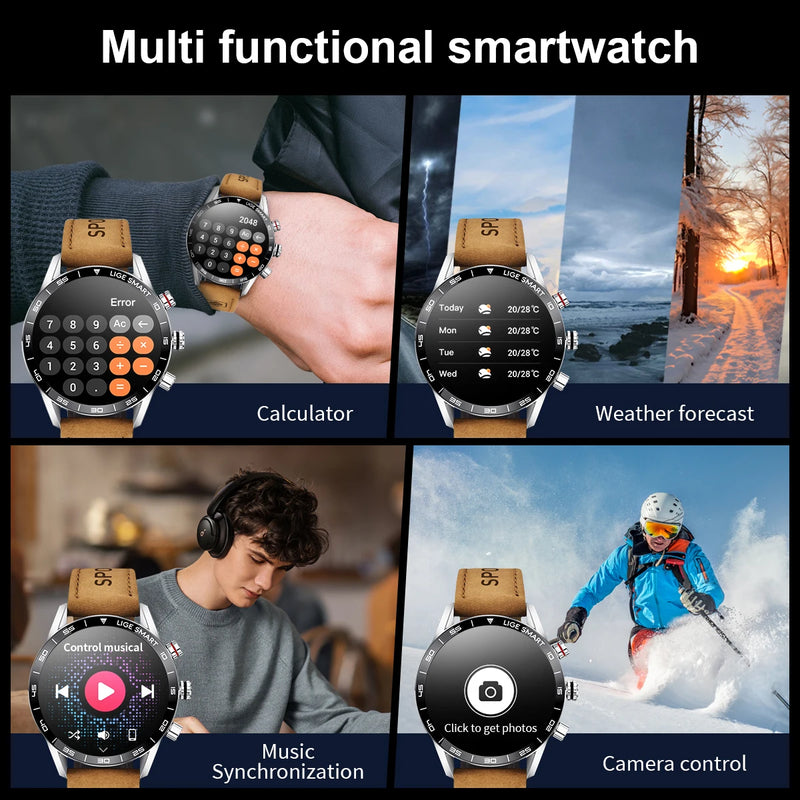 Relógio Inteligente Masculino Militar LIGE com GPS Tela AMOLED HD, Monitor de Frequência Cardíaca, chamada Bluetooth, à prova D' água para atividades ao Ar Livre