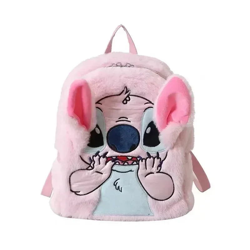 Mochila de Pelúcia Disney Stitch, moda 3D, Feminina, Grande Capacidade, Alta Qualidade