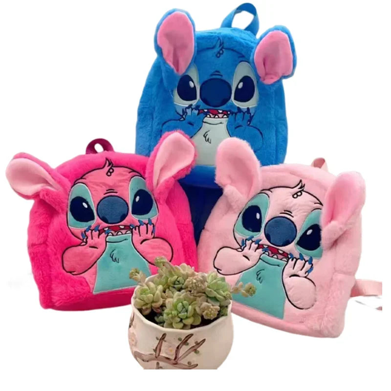 Mochila de Pelúcia Disney Stitch, moda 3D, Feminina, Grande Capacidade, Alta Qualidade