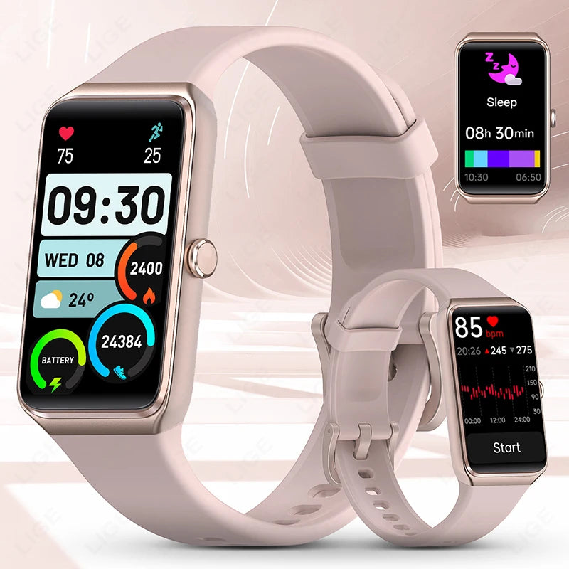 Relógio Inteligente Feminino LIGE HD de 1,47” com Pulseira Esportiva, Fitness, Monitor de Saúde, à Prova D'água para Android e iOS