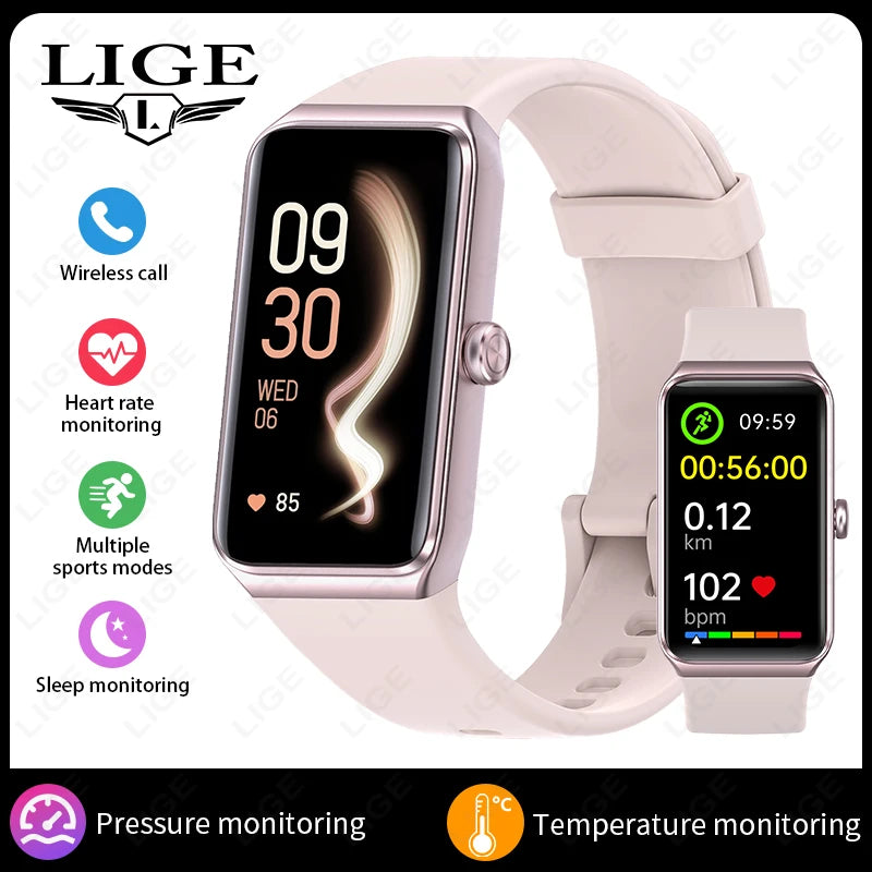 Relógio Inteligente Feminino LIGE HD de 1,47” com Pulseira Esportiva, Fitness, Monitor de Saúde, à Prova D'água para Android e iOS