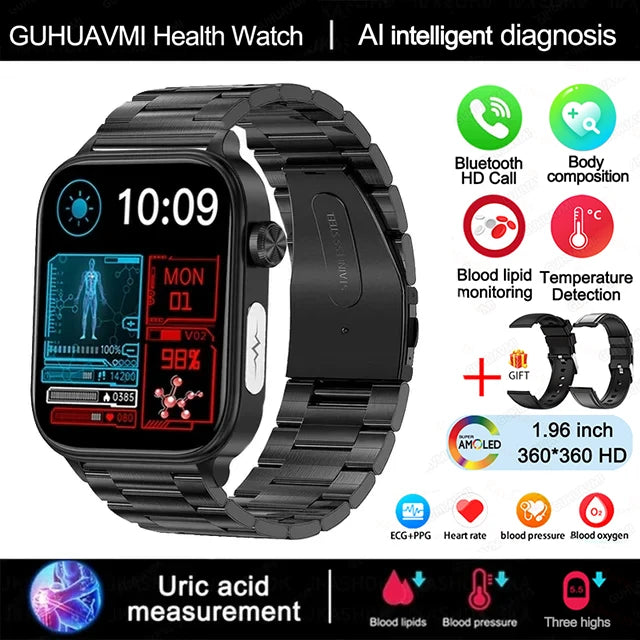 Relógio Inteligente Feminino com chamada Bluetooth, ECG+PPG, Pressão Arterial, Monitor Cardíaco, 380mAH para Android e iOS