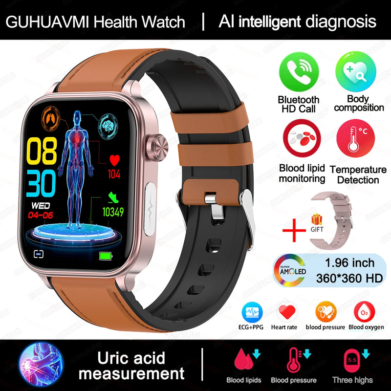 Relógio Inteligente Feminino com chamada Bluetooth, ECG+PPG, Pressão Arterial, Monitor Cardíaco, 380mAH para Android e iOS