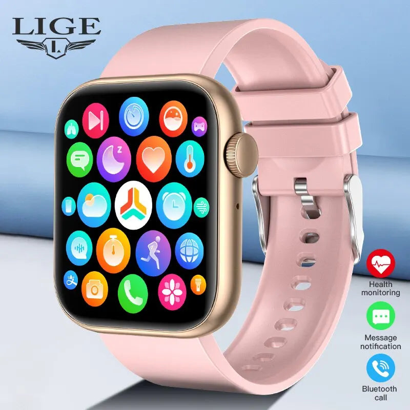 Relógio inteligente Feminino LIGE, tela sensível ao toque, chamada Bluetooth, à prova d'água, esportivo, fitness, rastreador, para Android e iOS