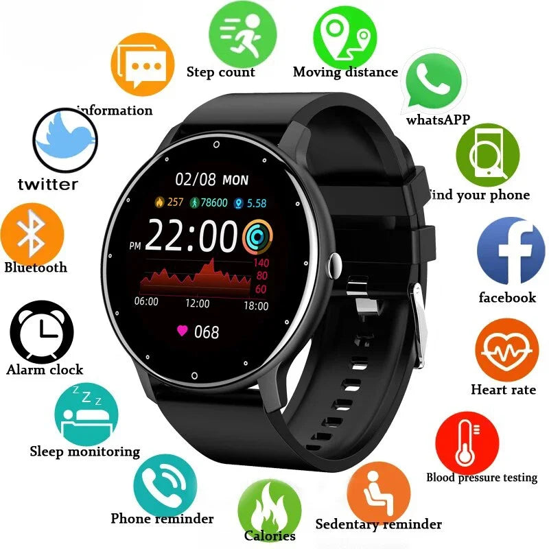 Relógio Inteligente LIGE Maculino | Feminino, esportivo, fitness, com monitor de frequência cardíaca, à prova d'água, para Android e iOS
