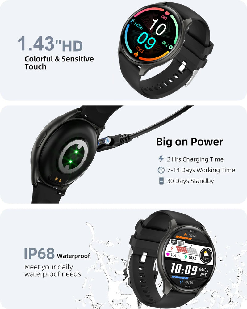 Relógio inteligente Feminino AMOLED HD,rastreador de saúde, chamadas Bluetooth, 300mAh, tela sempre mostra as horas