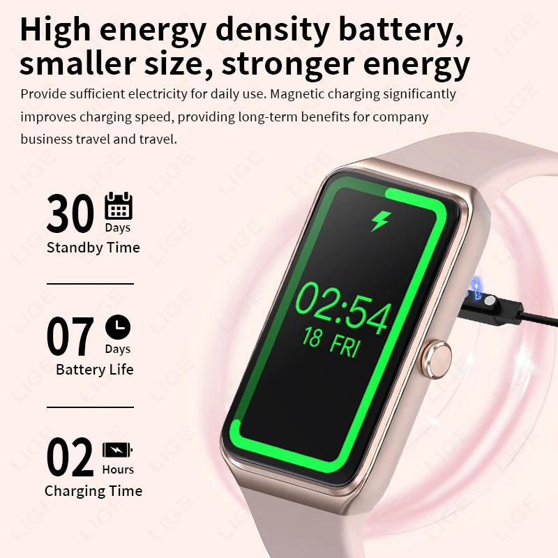 Relógio Inteligente Feminino LIGE HD de 1,47” com Pulseira Esportiva, Fitness, Monitor de Saúde, à Prova D'água para Android e iOS