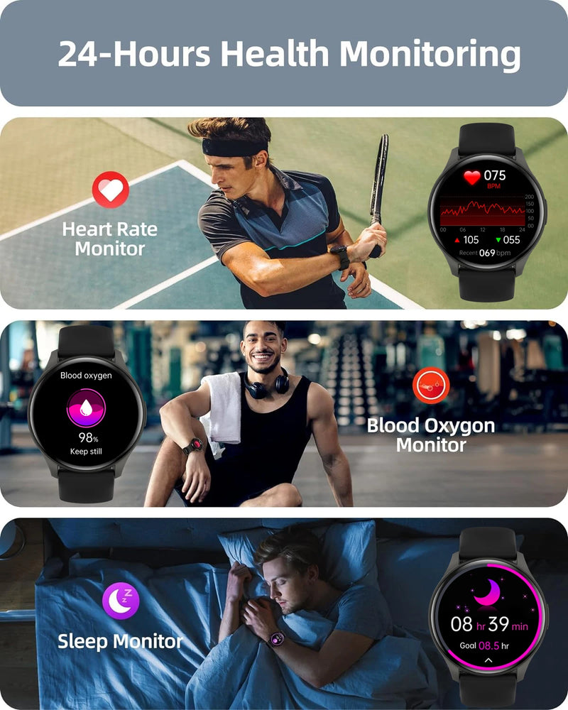Relógio inteligente Feminino AMOLED HD,rastreador de saúde, chamadas Bluetooth, 300mAh, tela sempre mostra as horas