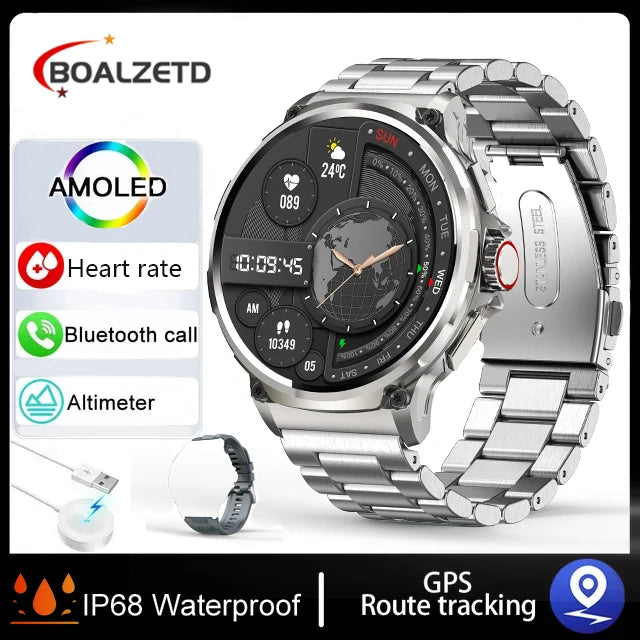 Relógio Inteligente Masculino com chamada Bluetooth 710mAh, Monitor Cardíaco HD de 1.85" à prova D'água para Android e IOS