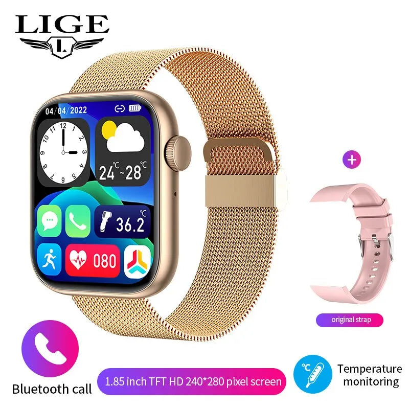 Relógio inteligente Feminino LIGE, tela sensível ao toque, chamada Bluetooth, à prova d'água, esportivo, fitness, rastreador, para Android e iOS