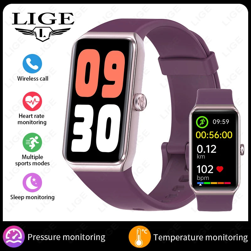 Relógio Inteligente Feminino LIGE HD de 1,47” com Pulseira Esportiva, Fitness, Monitor de Saúde, à Prova D'água para Android e iOS