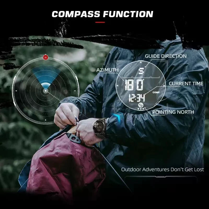 Relógio Digital Masculino NORTH EDGE ALPS 45MM Esportes ao ar livre, Natação, Bússola Caixa de fibra de carbono à prova d'água, Pulseira de nylon, WR50M