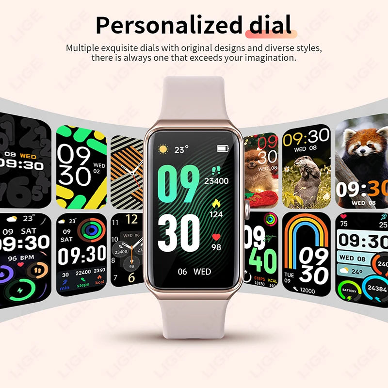 Relógio Inteligente Feminino LIGE HD de 1,47” com Pulseira Esportiva, Fitness, Monitor de Saúde, à Prova D'água para Android e iOS