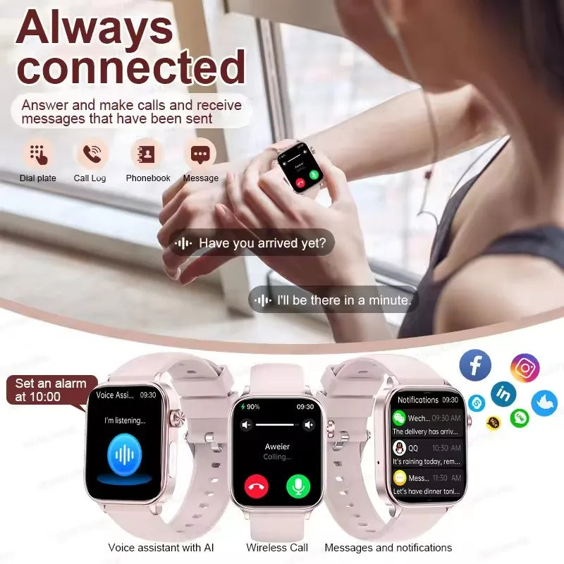 Relógio Inteligente Feminino com chamada Bluetooth, ECG+PPG, Pressão Arterial, Monitor Cardíaco, 380mAH para Android e iOS