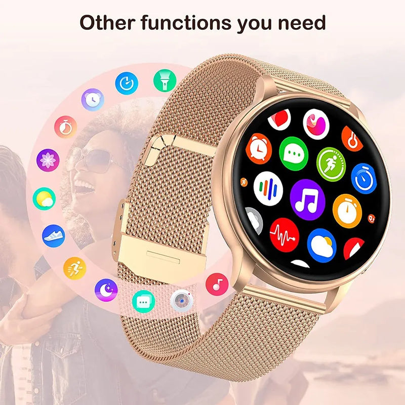 Relógio Inteligente Feminino MEVADEN com chamada Bluetooth, mostrador personalizado, rastreador de Frequência Cardíaca, para Android e iOS