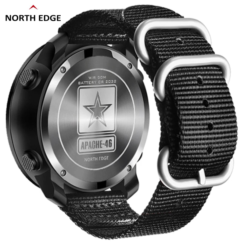 Relógio Digital Masculino North Edge Apache-46 para Esportes ao Ar Livre, Corrida, Natação, Altímetro, Barômetro, Bússola, WR50M