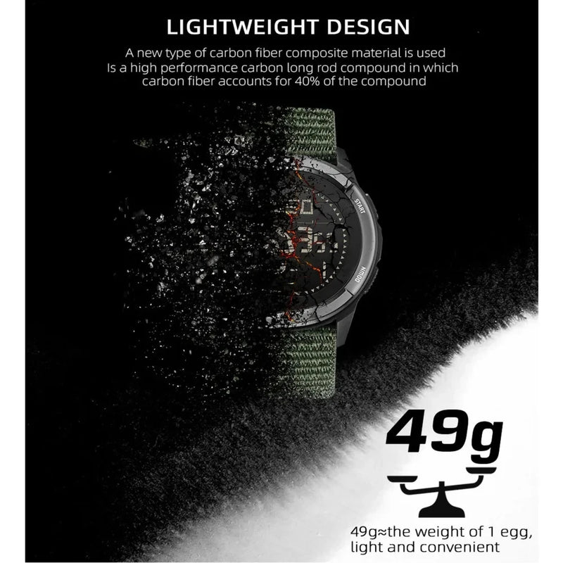 Relógio Digital Masculino NORTH EDGE ALPS 45MM Esportes ao ar livre, Natação, Bússola Caixa de fibra de carbono à prova d'água, Pulseira de nylon, WR50M