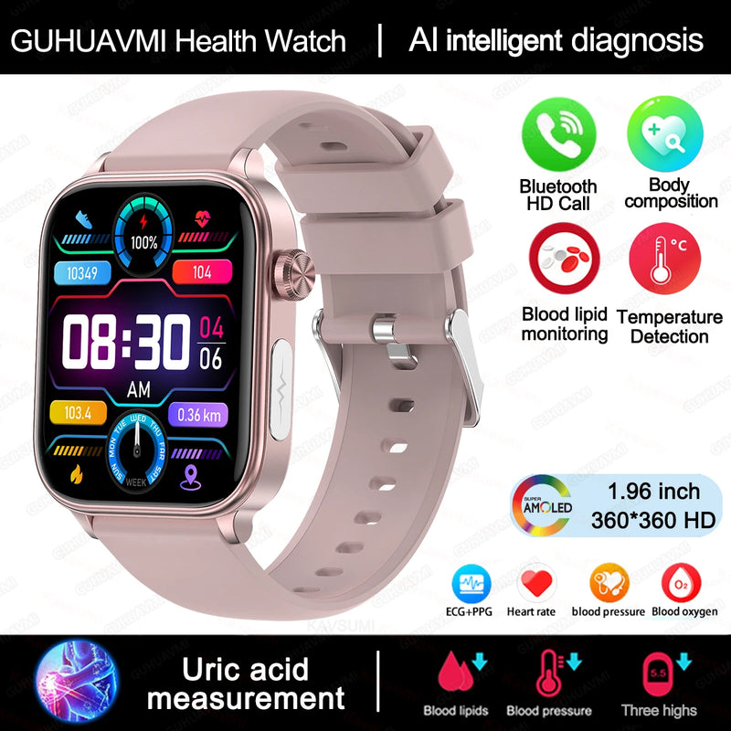 Relógio Inteligente Feminino com chamada Bluetooth, ECG+PPG, Pressão Arterial, Monitor Cardíaco, 380mAH para Android e iOS