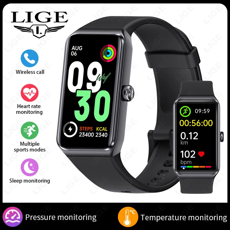 Relógio Inteligente Feminino LIGE HD de 1,47” com Pulseira Esportiva, Fitness, Monitor de Saúde, à Prova D'água para Android e iOS