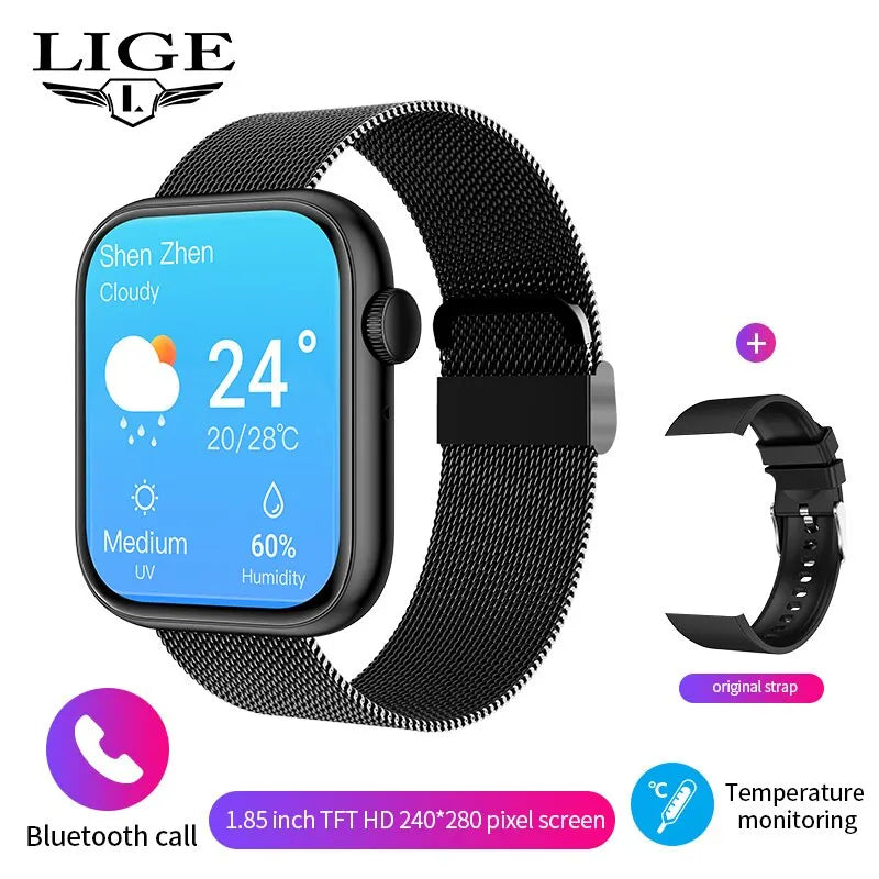 Relógio inteligente Feminino LIGE, tela sensível ao toque, chamada Bluetooth, à prova d'água, esportivo, fitness, rastreador, para Android e iOS