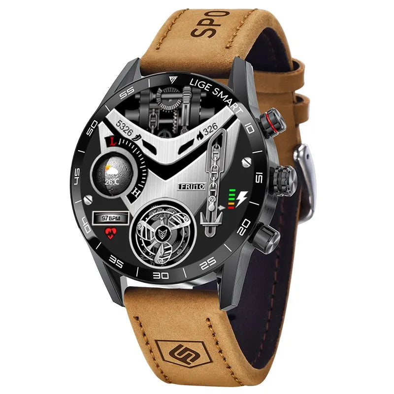 Relógio Inteligente Masculino Militar LIGE com GPS Tela AMOLED HD, Monitor de Frequência Cardíaca, chamada Bluetooth, à prova D' água para atividades ao Ar Livre
