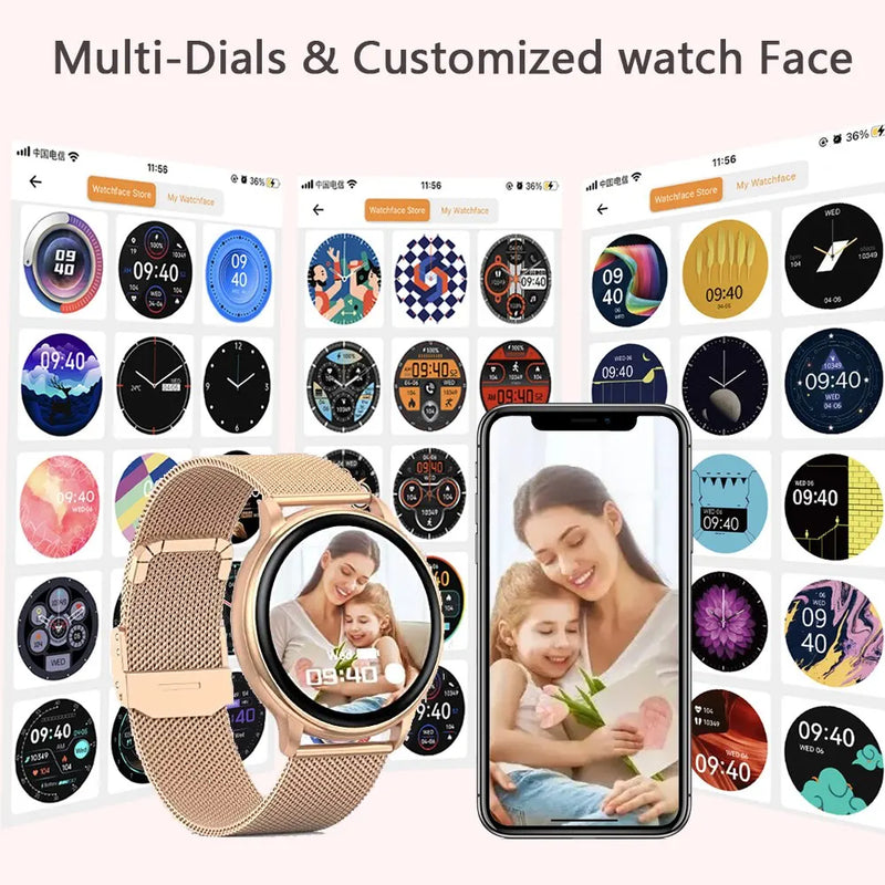 Relógio Inteligente Feminino MEVADEN com chamada Bluetooth, mostrador personalizado, rastreador de Frequência Cardíaca, para Android e iOS