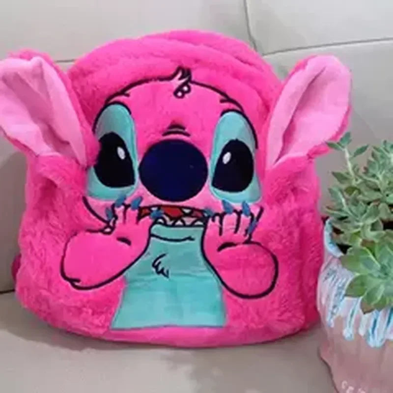 Mochila de Pelúcia Disney Stitch, moda 3D, Feminina, Grande Capacidade, Alta Qualidade