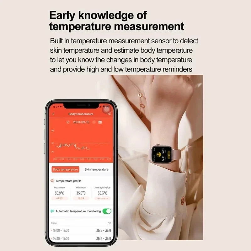 Relógio Inteligente Feminino com chamada Bluetooth, ECG+PPG, Pressão Arterial, Monitor Cardíaco, 380mAH para Android e iOS