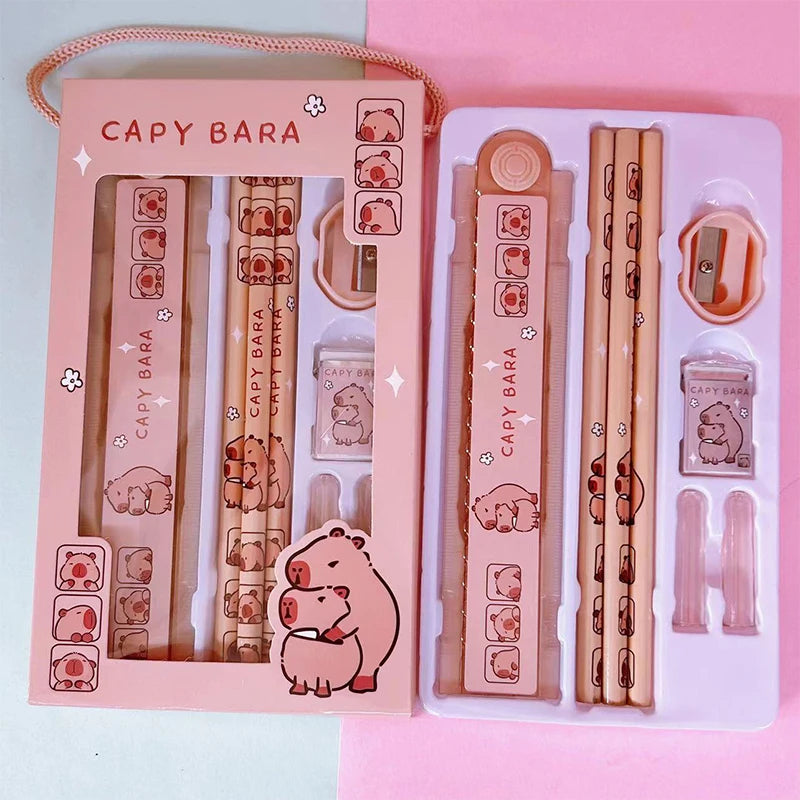 Conjunto de material escolar 8 em 1 desenho animado Capivara