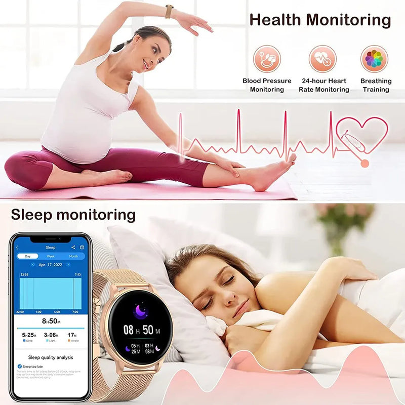 Relógio Inteligente Feminino MEVADEN com chamada Bluetooth, mostrador personalizado, rastreador de Frequência Cardíaca, para Android e iOS