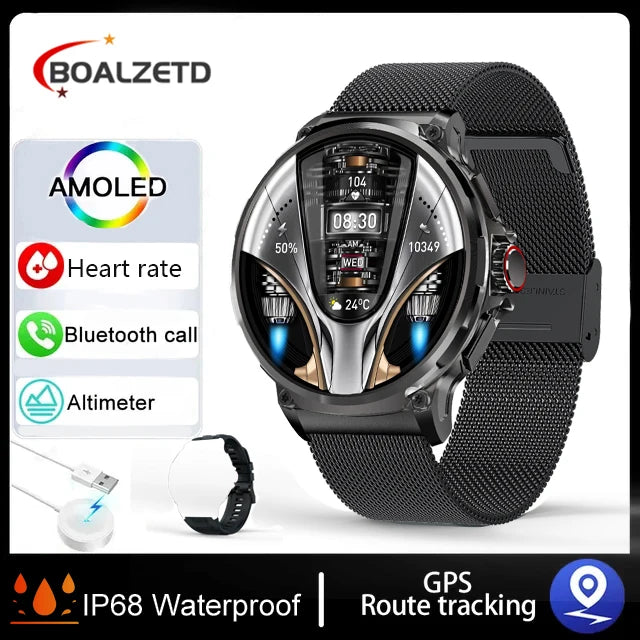 Relógio Inteligente Masculino com chamada Bluetooth 710mAh, Monitor Cardíaco HD de 1.85" à prova D'água para Android e IOS