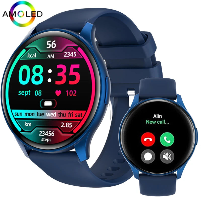 Relógio inteligente Feminino AMOLED HD,rastreador de saúde, chamadas Bluetooth, 300mAh, tela sempre mostra as horas