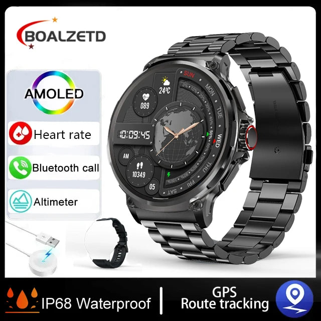 Relógio Inteligente Masculino com chamada Bluetooth 710mAh, Monitor Cardíaco HD de 1.85" à prova D'água para Android e IOS