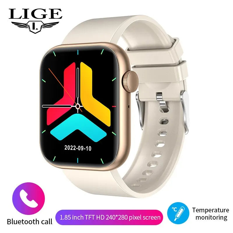 Relógio inteligente Feminino LIGE, tela sensível ao toque, chamada Bluetooth, à prova d'água, esportivo, fitness, rastreador, para Android e iOS