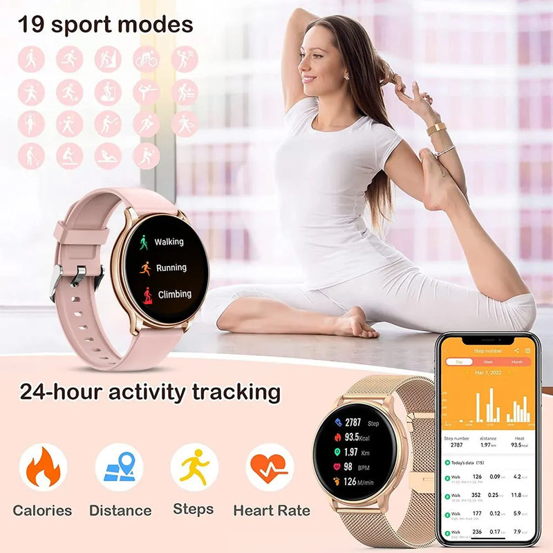 Relógio Inteligente Feminino MEVADEN com chamada Bluetooth, mostrador personalizado, rastreador de Frequência Cardíaca, para Android e iOS